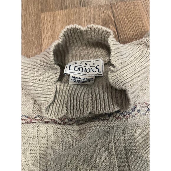 Vintage 90s Basic Editions Oversize Mockneck Tunic Sweater Lady-M Hearts Beige - Picture 5 of 5